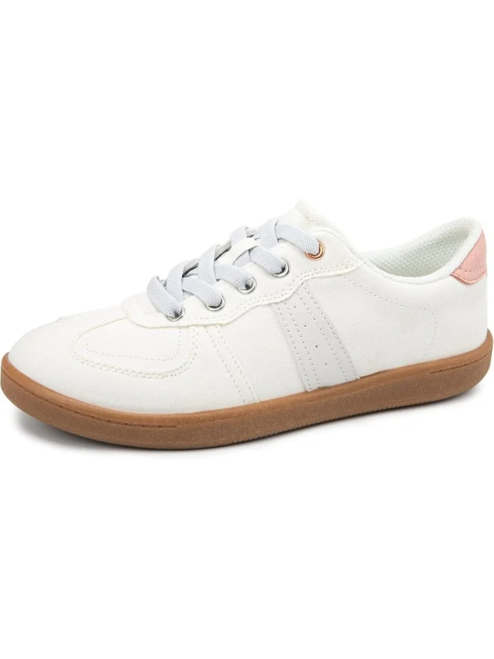 Women's White Canvas Shoes Flat Pull On Round Toe Athletic Tennis Sneakers
